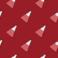 Minimalistic seamless chemistry pattern with flasks. Pink pale colored lab elements on red background Royalty Free Stock Photo