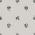 Minimalistic seamless creative fauna pattern with snail ornament. Cartoon animal shapes on grey background