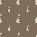 Minimalistic seamless doodle pattern with light pear elements on pastel brown background