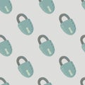 Minimalistic seamless pattern with doodle vintage lock print. Stylized old artwork with blue pale door elements and grey Royalty Free Stock Photo