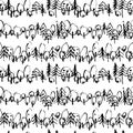 Minimalistic seamless pattern with hand drawn trees. Stylish modern pattern with doodled tree. Outlined sketchy