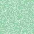 Minimalistic seamless pattern with icons on the theme of web, internet, applications, telephone. White vector on a new mint