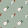 Minimalistic seamless pattern in pale tones with pitaya shapes. Grey background