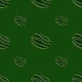 Minimalistic seamless pattern with simple striped watermelon ornament. Dark green food backdrop