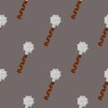 Minimalistic seamless pattern with warrior flail mace ornament. Grey background. Middle ages war weapon backdrop