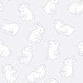 Seamless vector pattern with white white rabbits on a light gray background