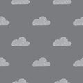 Minimalistic seamless weather pattern with clouds simple silhouettes. Hand drawn shapes in grey palette artwork