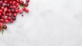 Minimalistic Serenity: Fresh Cranberries On White Marbled Background