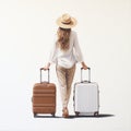 Minimalistic Serenity: Painted Woman With Luggage In White And Beige