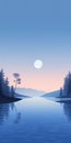 Minimalistic Serenity: A Romantic Moonlit Seascape Of Crescent Lake