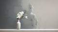 Minimalistic Serenity: A White Vase With Flowers In The Style Of Dimitry Roulland