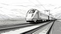 Minimalistic Sketch Of A Train On Rail: Desertwave Style Cartoon