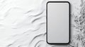 A minimalistic smartphone design on a textured white background, perfect for showcasing app interfaces or digital content