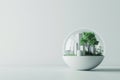 Minimalistic spherical eco-pod with tree