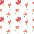 Minimalistic spring pattern with bright orange and red flowers in flat style on a white background