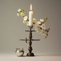 Minimalistic Spring-themed Candlestick With Oriental Influence And Biblical Iconography