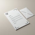 A minimalistic stationery set on a neutral surface features a white paper document Royalty Free Stock Photo