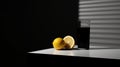 Minimalistic Still Life: Table With Glasses, Lemons, And Shadow