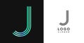 Minimalistic striped letter J, three lines monogram, shiny luxurious metallic gloss color logo for premium brand of