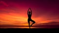 Abstract woman doing yoga beautiful natural sunset background, yoga silhouette. Ai generated