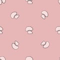Minimalistic style autumn seamless pattern with doodle champignon shapes. Pink pastel background