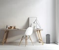 Minimalistic style interior design of working area, white interior Royalty Free Stock Photo