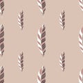 Minimalistic style seamless pattern with creative feather silhouettes print. Lilac pale background