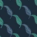 Minimalistic style seamless pattern with leaves simple tangerine shapes. Navy blue dark background