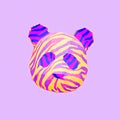 Minimalistic stylized collage art. 3d render creative panda head design. Party concept