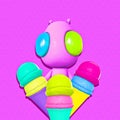 Minimalistic stylized collage art. 3d render. Funny aliens and gelato. Cosmic colorfull trendy vibes