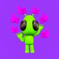 Minimalistic stylized collage art. 3d render Funny aliens likes thumbs up. Social media promotion concept