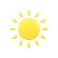 Minimalistic sun 3d icon. Yellow symbol of hot summer and bright weather