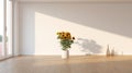 Minimalistic Sunflower Vase In An Empty Room: High-quality Realistic Photography Royalty Free Stock Photo