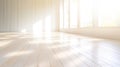 Minimalistic Sunny White Room with Wooden Floor and Sunny Window