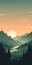 Minimalistic Sunrise In Mountain Landscape Vector Illustration