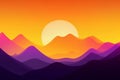 Minimalistic sunset graphics behind the mountains, generative ai