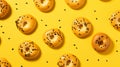 Minimalistic Surrealism: Sesame Bagels On Yellow Background