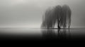 Minimalistic Surrealism: Young Person Walking By Water With Tree