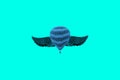 A minimalistic surrealistic concept flying air balloon with wings. Surrealism and minimalism