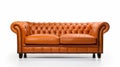 Minimalistic Symmetry: Orange Leather Chesterfield Sofa