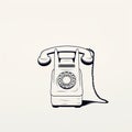 Minimalistic Symmetry: Vintage Telephone Drawing On White Background