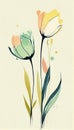 Minimalistic Tulip Art: Long Brush Strokes and Rounded Shapes