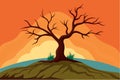 Dead tree on the hill vector art illustration Royalty Free Stock Photo