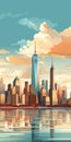 Minimalistic Vector Art Of New York City Skyline On A Sunny Day Royalty Free Stock Photo