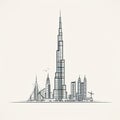 Minimalistic Vector Illustration Of Burj Khalifa And City Buildings