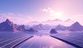 Minimalistic wallpaper. Futuristic solar panels with beautiful landscape. Concept for renewable green energy