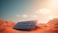 Minimalistic wallpaper. Futuristic solar panels in the desert. Concept for renewable and green energy Royalty Free Stock Photo