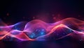 Minimalistic wallpaper of laser beam waves emitting particles. Technology background