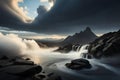 minimalistic waterfall landscape dramatic. ai generated Royalty Free Stock Photo