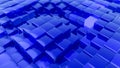 Minimalistic waves pattern made of cubes. Abstract Blue Cubic Waving Surface Futuristic Background. 3d render illustration